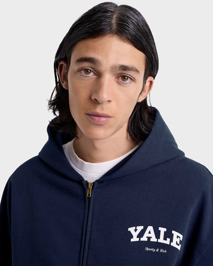 Sporty & Rich Yale Classic Zip Hoodie - Navy/White