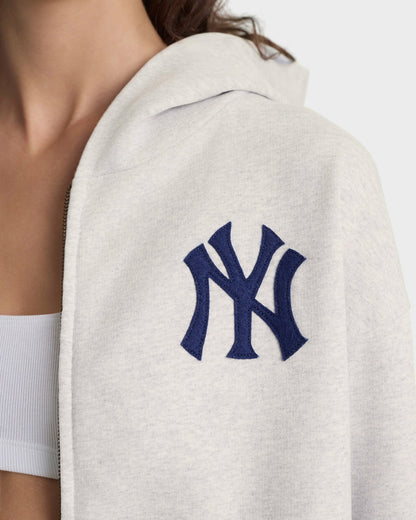 Sporty & Rich Heritage Yankees Serif Zip Hoodie - Heather Gray/Navy