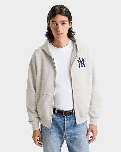 Sporty & Rich Heritage Yankees Serif Zip Hoodie - Heather Gray/Navy