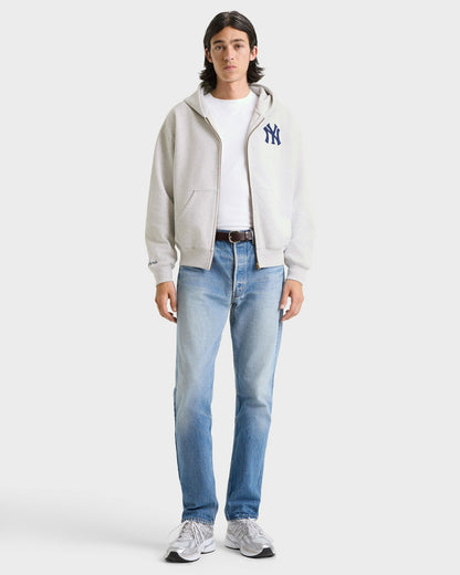 Sporty & Rich Heritage Yankees Serif Zip Hoodie - Heather Gray/Navy