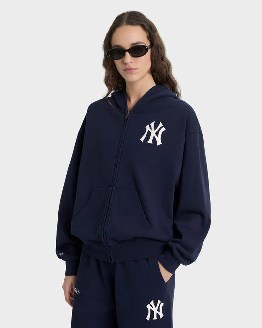 Sporty & Rich Heritage Yankees Serif Zip Hoodie - Navy/White