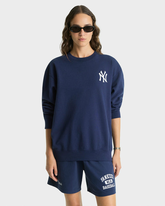 Sporty & Rich Yankees Serif Crewneck - Navy/White