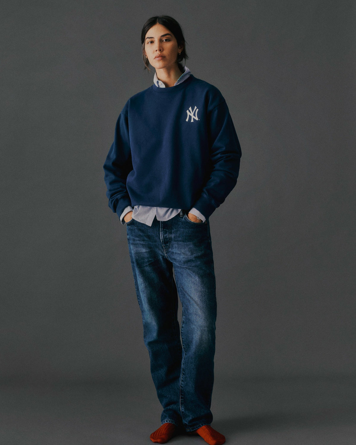 Sporty & Rich Yankees Serif Crewneck - Navy/White