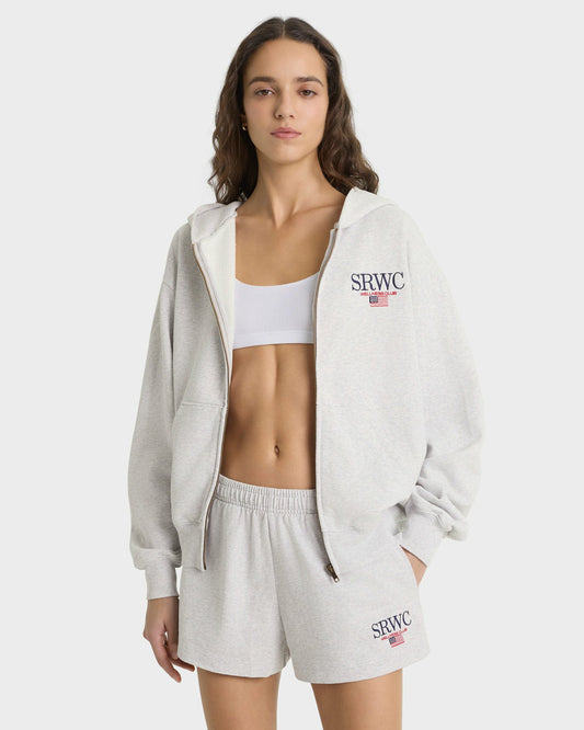 Sporty & Rich Nautical Embroidered Zip Hoodie - Heather Gray/Navy