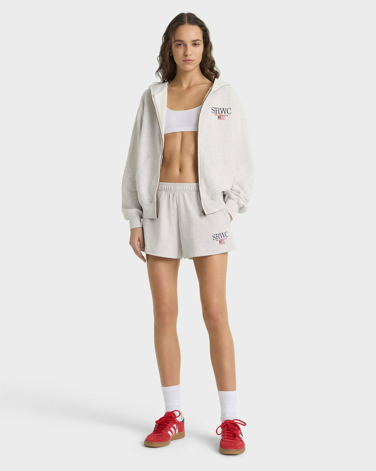 Sporty & Rich Nautical Embroidered Zip Hoodie - Heather Gray/Navy