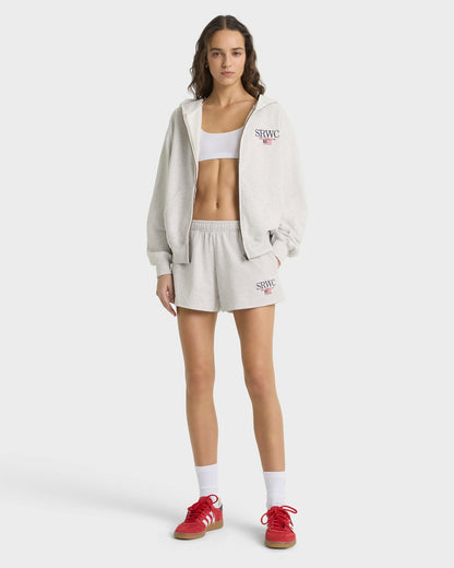 Sporty & Rich Nautical Embroidered Zip Hoodie - Heather Gray/Navy