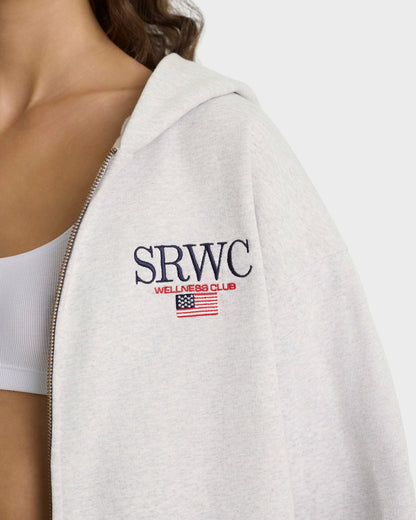 Sporty & Rich Nautical Embroidered Zip Hoodie - Heather Gray/Navy