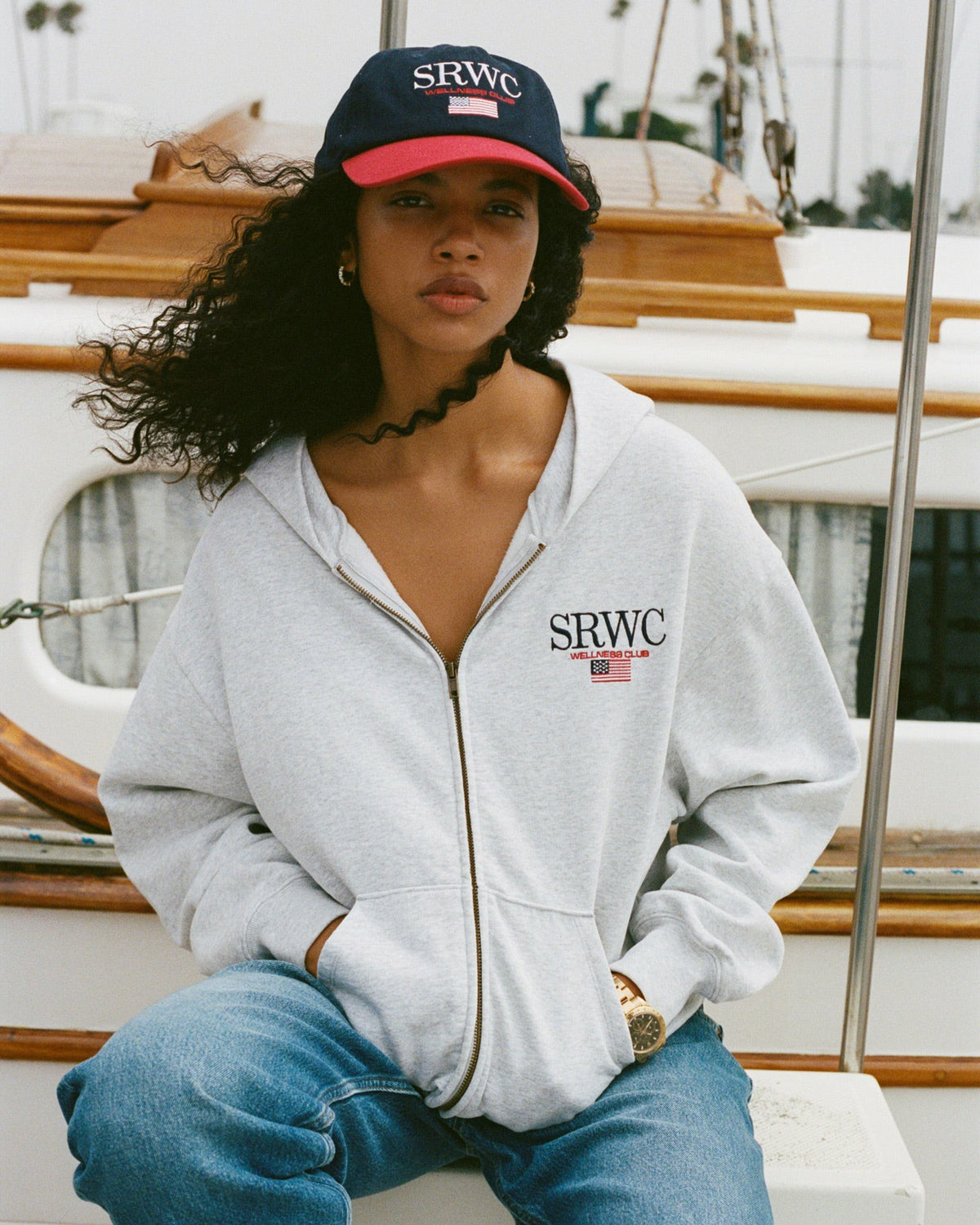 Sporty & Rich Nautical Embroidered Zip Hoodie - Heather Gray/Navy