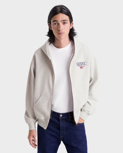 Sporty & Rich Nautical Embroidered Zip Hoodie - Heather Gray/Navy