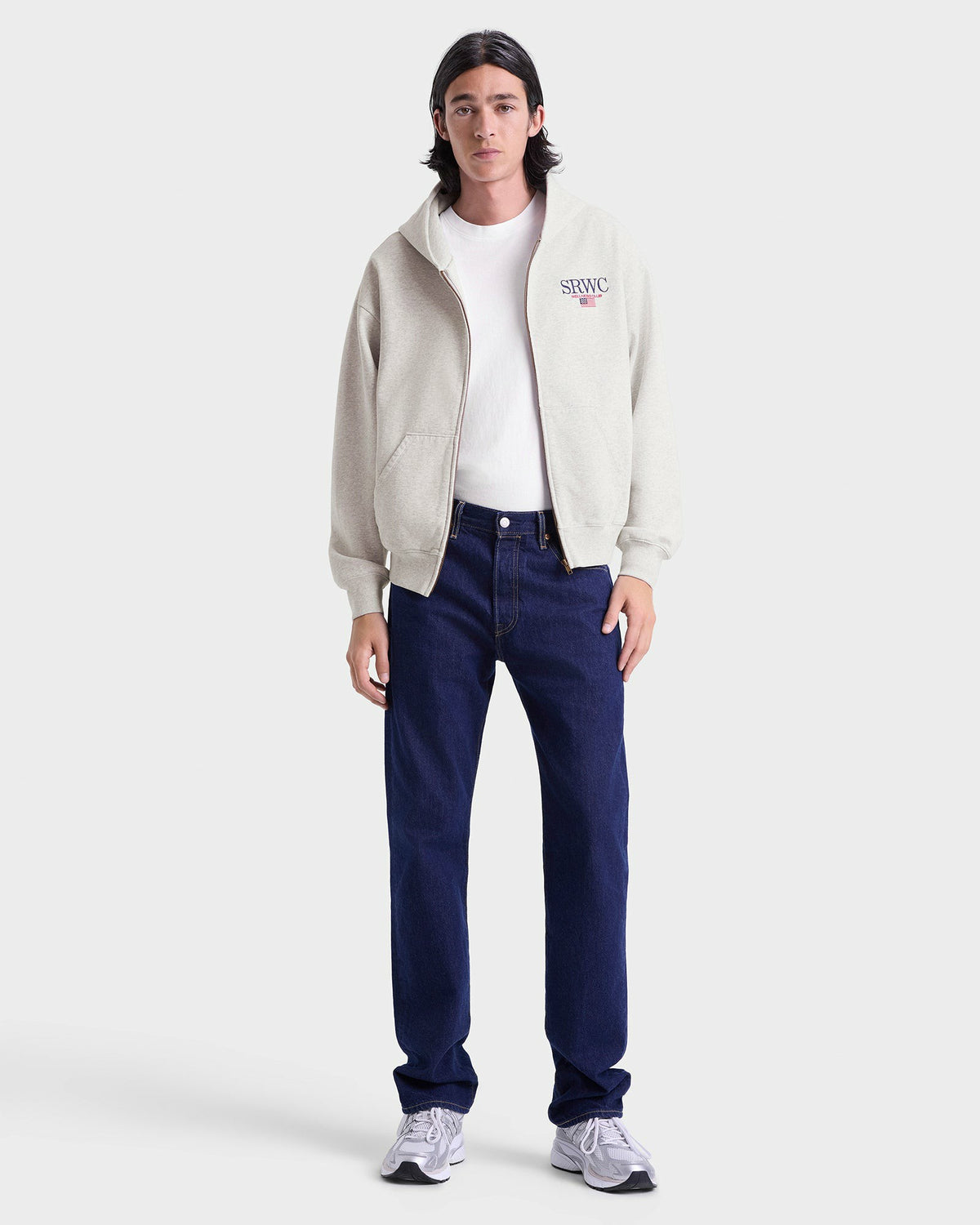 Sporty & Rich Nautical Embroidered Zip Hoodie - Heather Gray/Navy