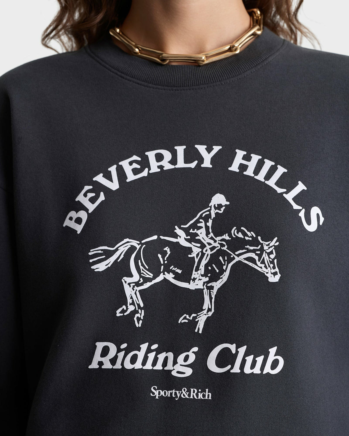 Sporty & Rich BH Riding Club Crewneck - Faded Black/White