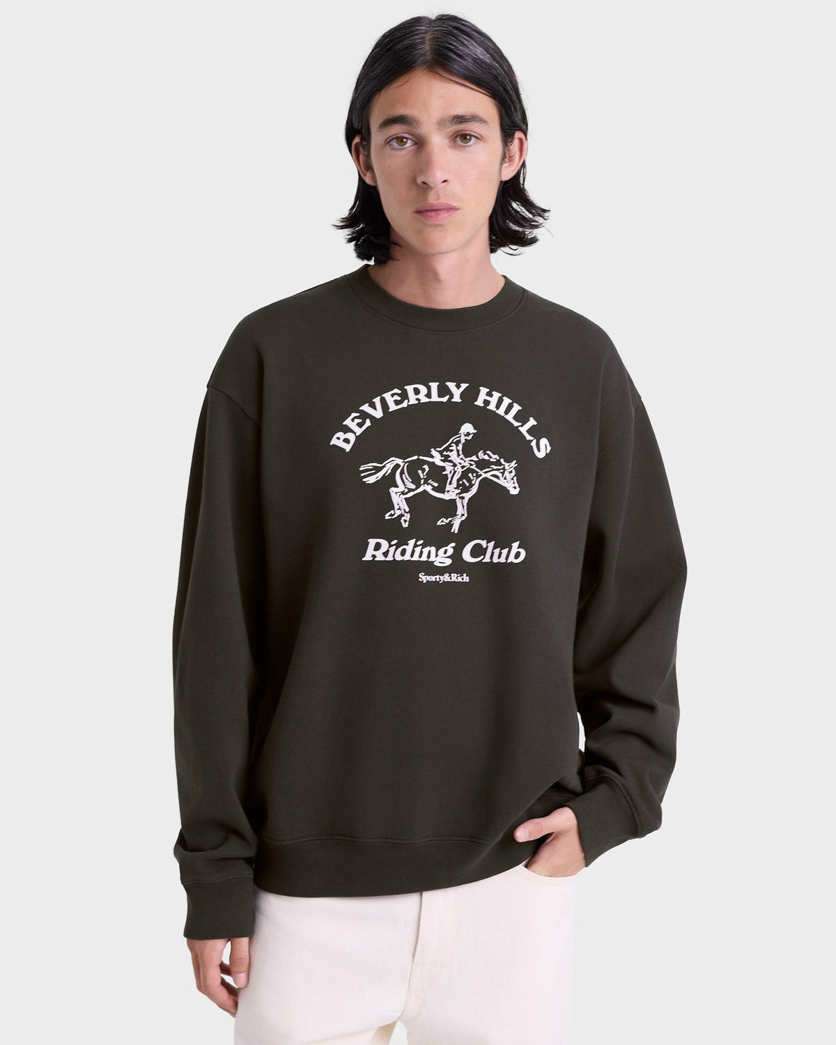 Sporty & Rich BH Riding Club Crewneck - Faded Black/White