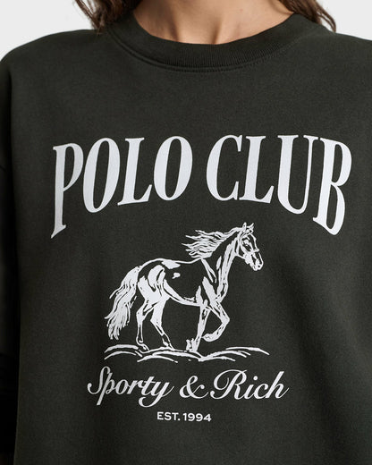 Sporty & Rich Stallion Crewneck - Faded Black/White