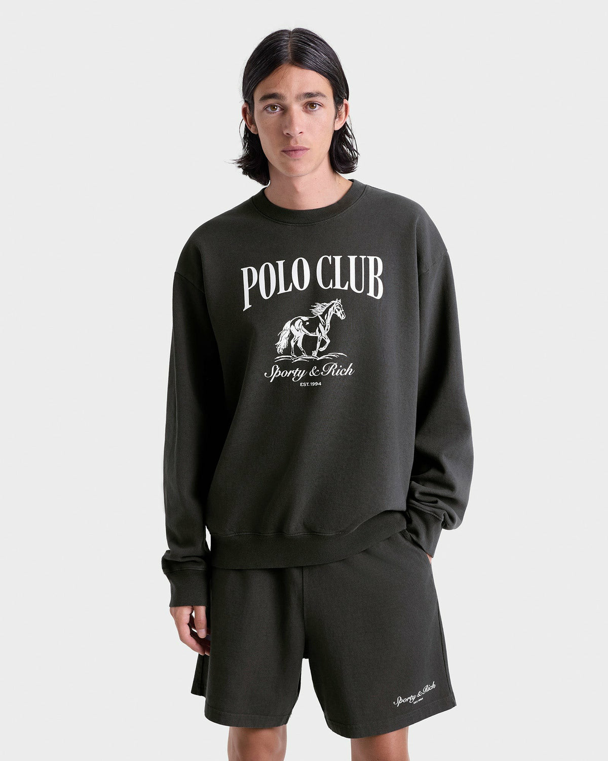 Sporty & Rich Stallion Crewneck - Faded Black/White