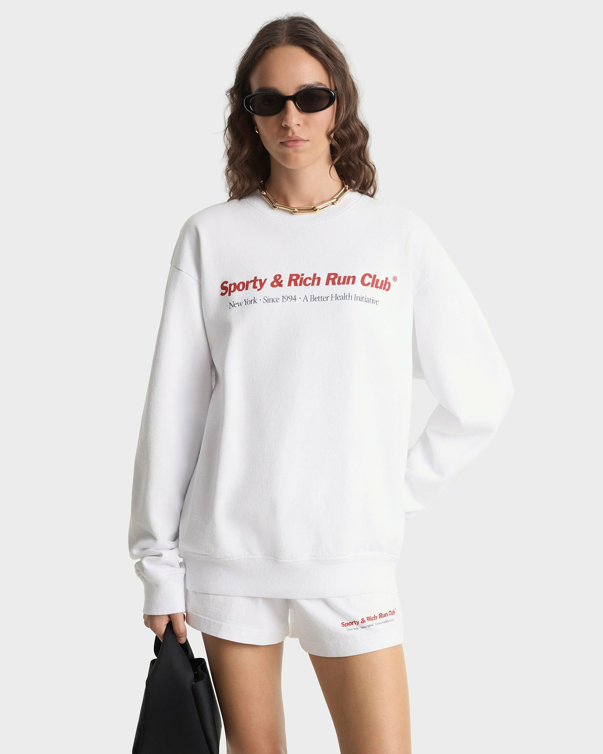 Sporty & Rich Run Club Crewneck - White/Ruby
