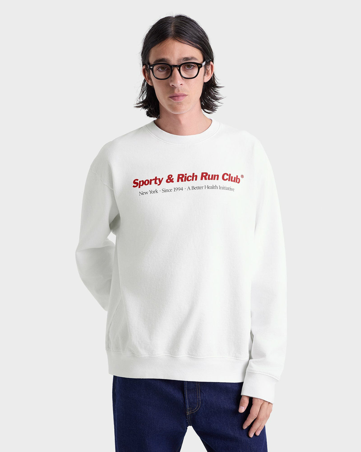 Sporty & Rich Run Club Crewneck - White/Ruby