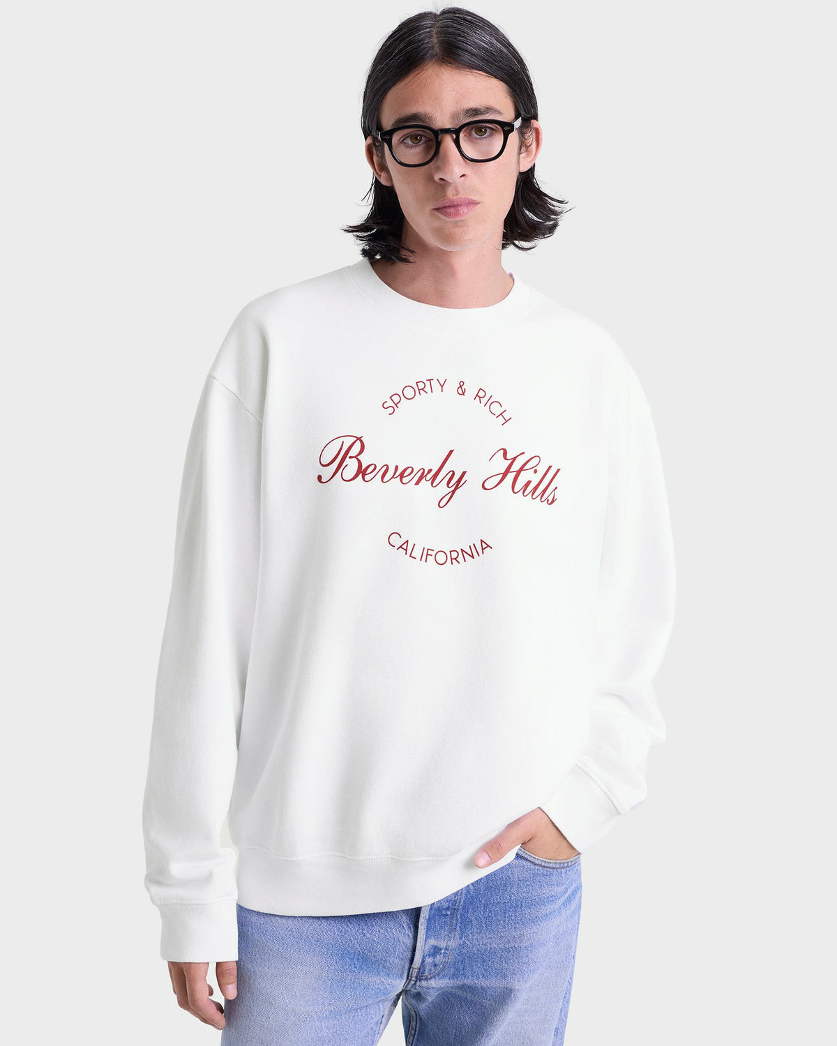 Sporty & Rich Beverly Script Crewneck - White/Ruby
