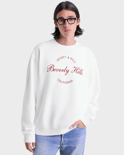 Sporty & Rich Beverly Script Crewneck - White/Ruby
