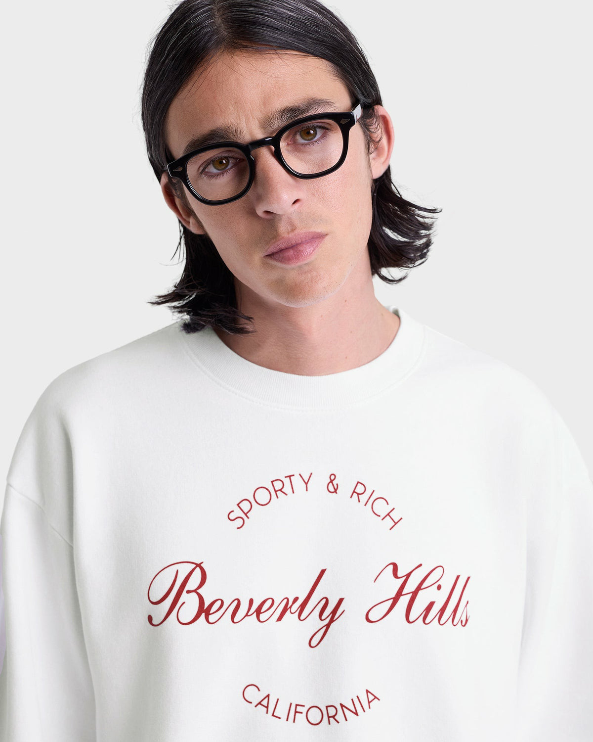 Sporty & Rich Beverly Script Crewneck - White/Ruby