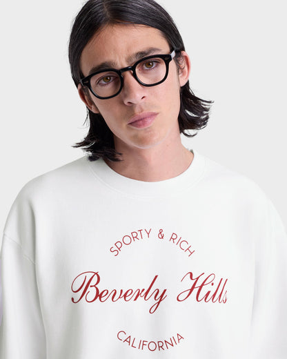 Sporty & Rich Beverly Script Crewneck - White/Ruby