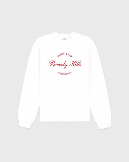 Sporty & Rich Beverly Script Crewneck - White/Ruby