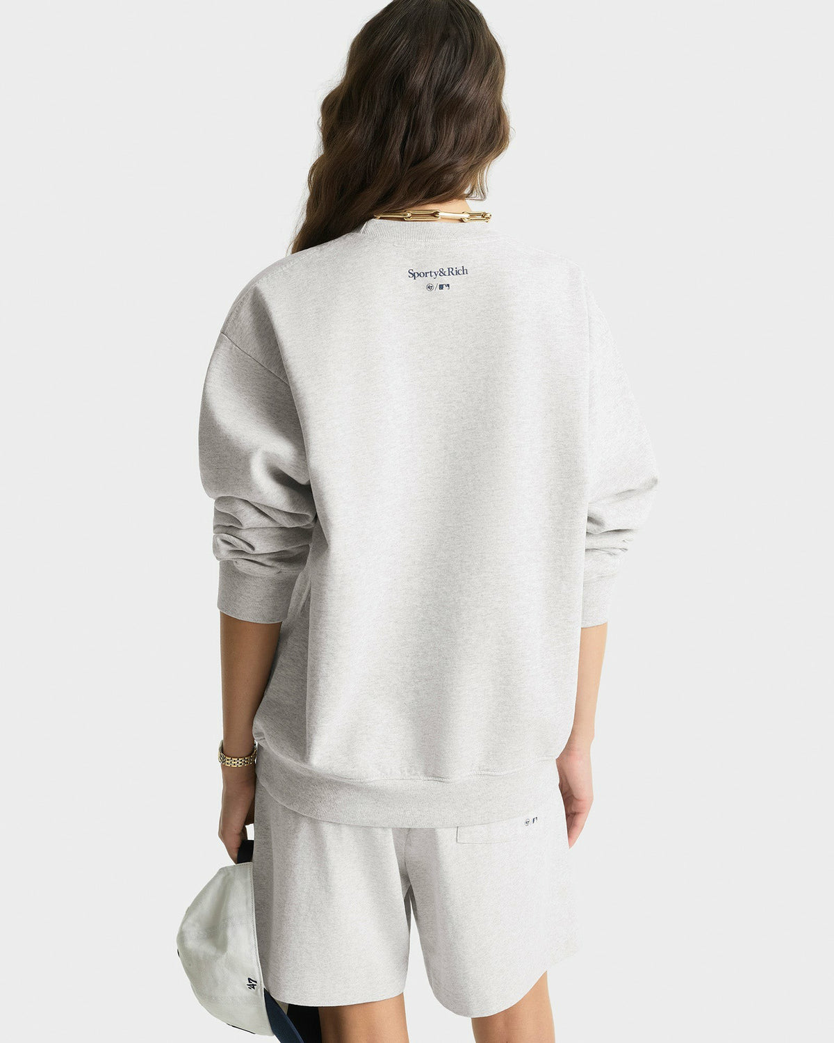 Sporty & Rich Yankees Ivy Crewneck - Heather Gray/Navy