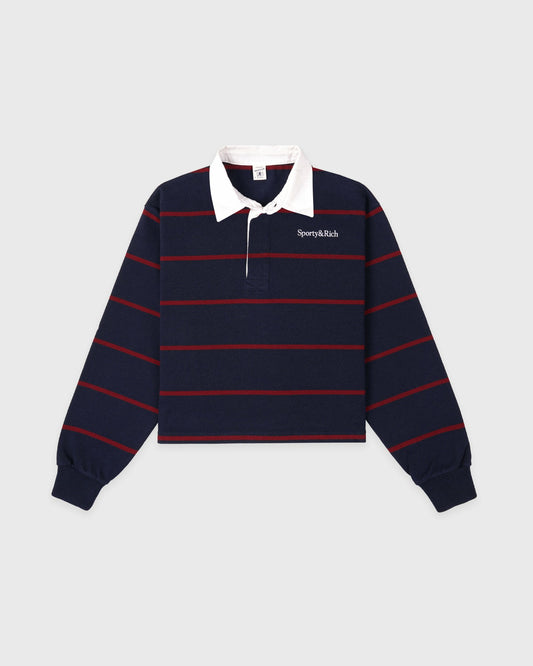 Sporty & Rich Serif Logo Rugby Polo - Navy/White/Merlot