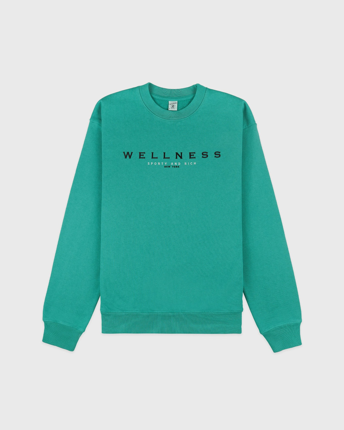 Sporty & Rich Spellout Embroidered Crewneck - Spring Green/Faded Black