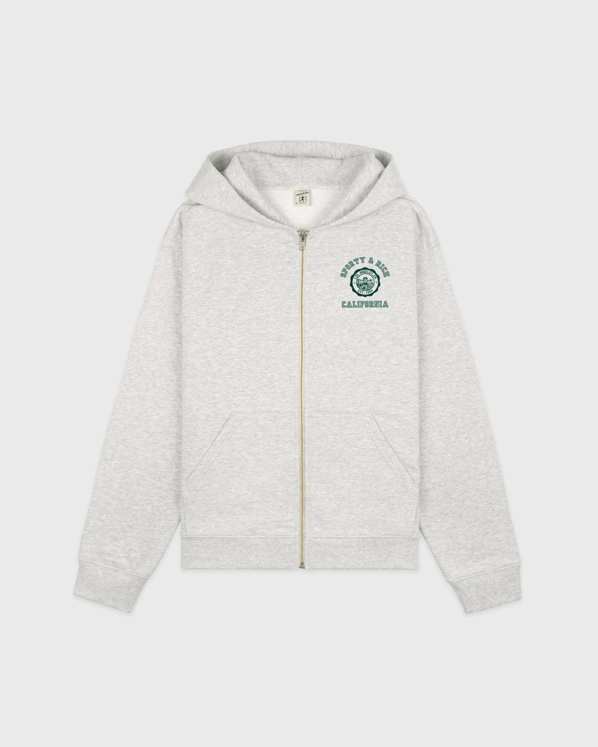 Sporty & Rich California Emblem Zip Hoodie - Heather Gray/Forest