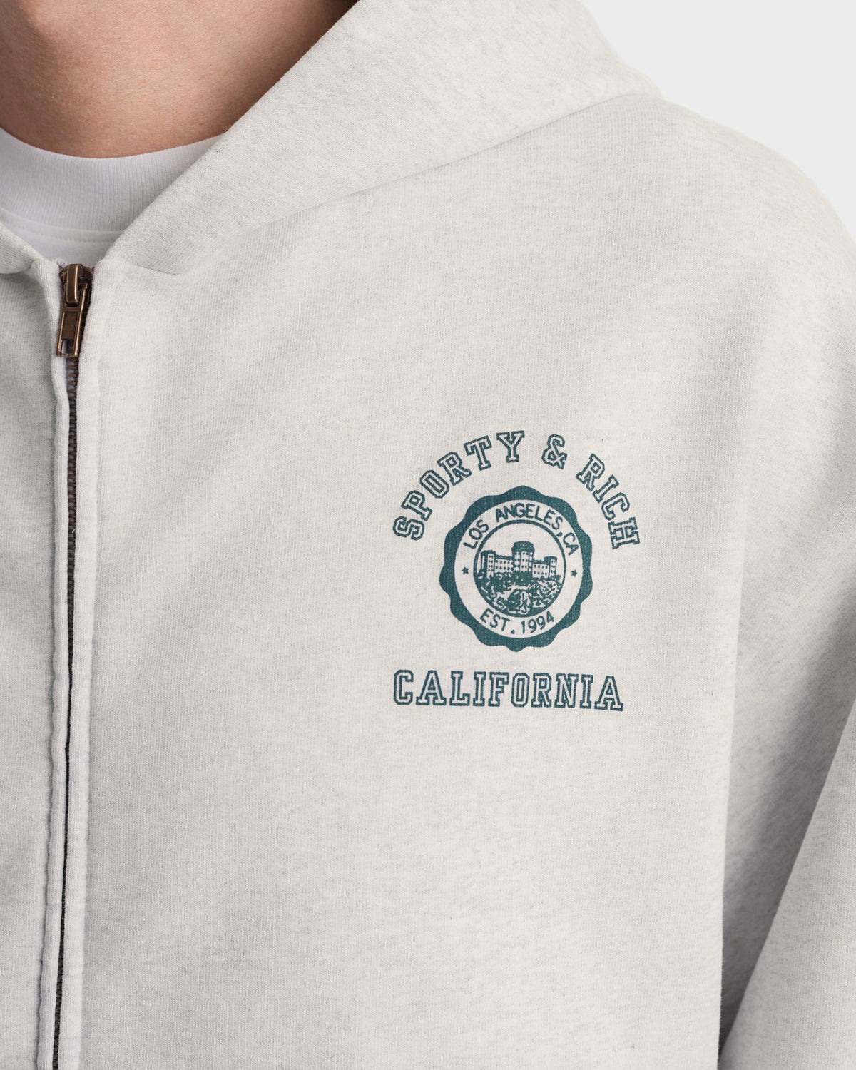 Sporty & Rich California Emblem Zip Hoodie - Heather Gray/Forest