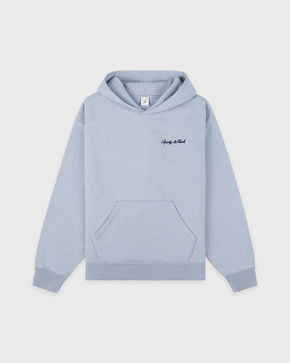 Sporty & Rich Signature Logo Embroidered Hoodie - Faded Blue/Navy