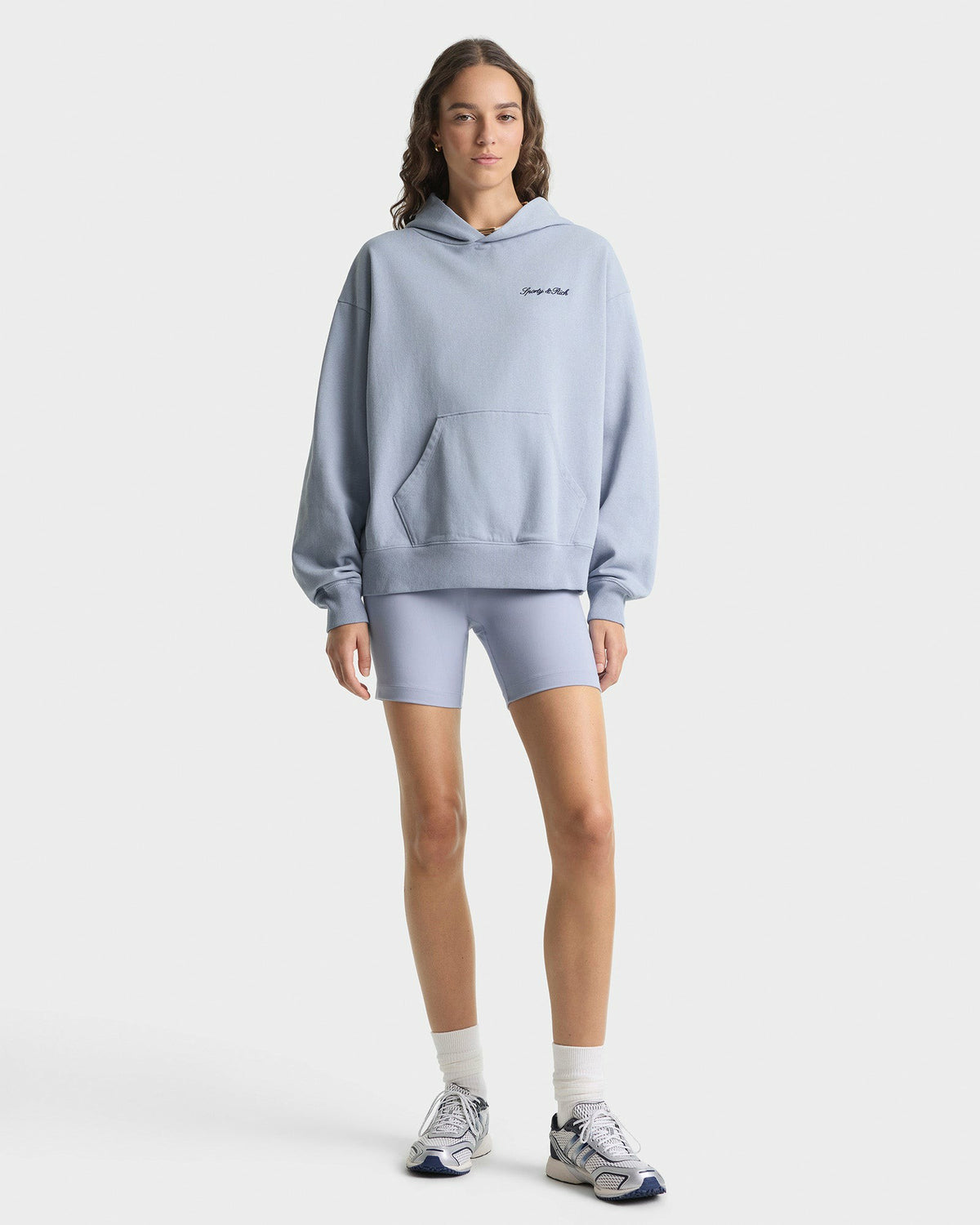 Sporty & Rich Signature Logo Embroidered Hoodie - Faded Blue/Navy