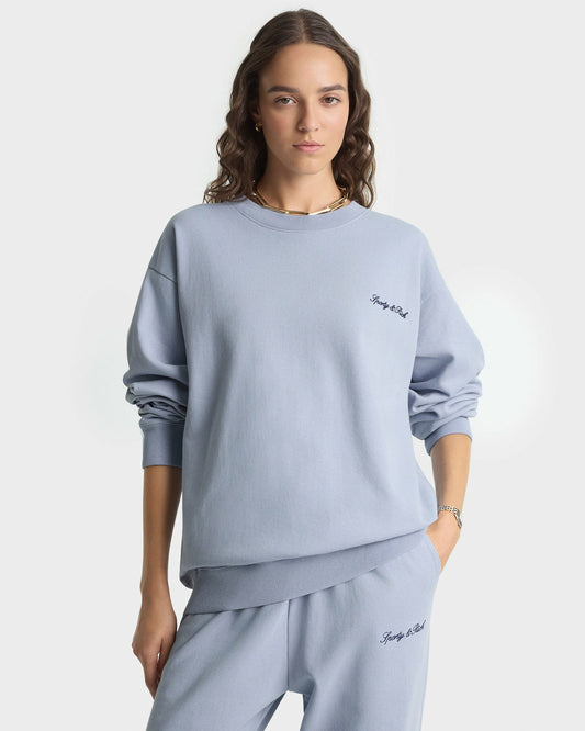 Sporty & Rich Signature Logo Embroidered Crewneck - Faded Blue/Navy