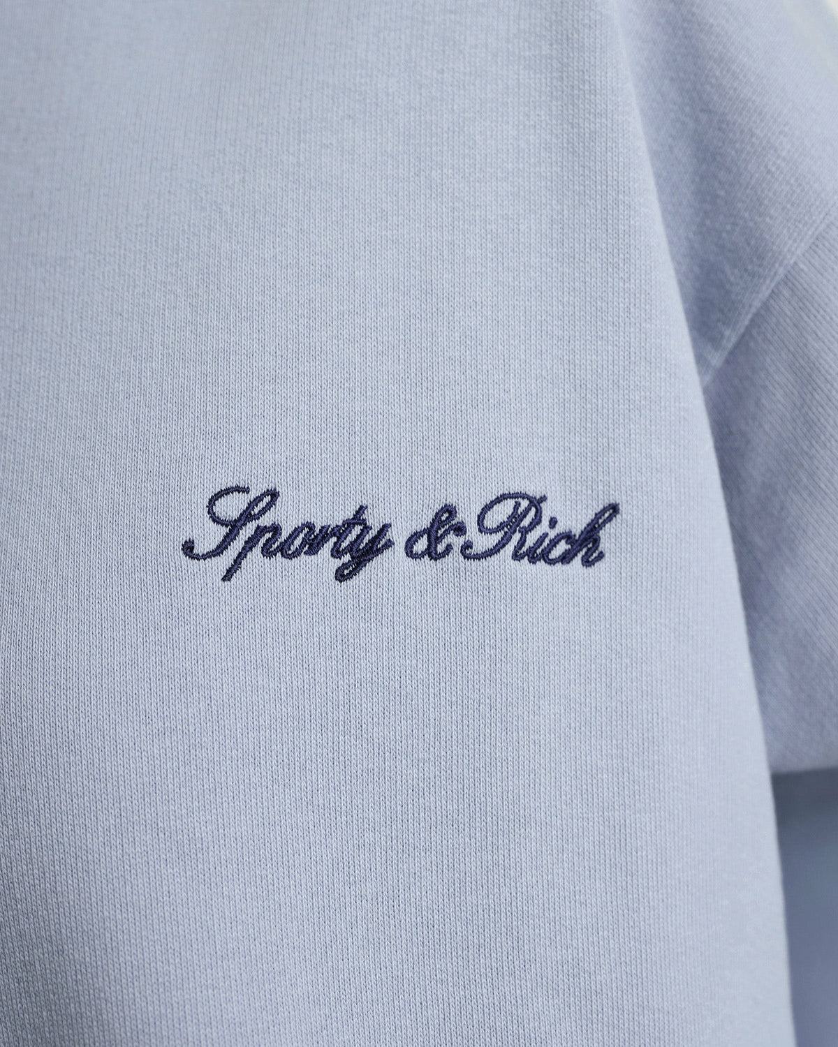 Sporty & Rich Signature Logo Embroidered Crewneck - Faded Blue/Navy