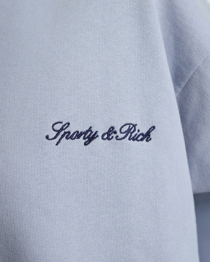 Sporty & Rich Signature Logo Embroidered Crewneck - Faded Blue/Navy