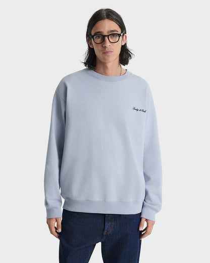 Sporty & Rich Signature Logo Embroidered Crewneck - Faded Blue/Navy