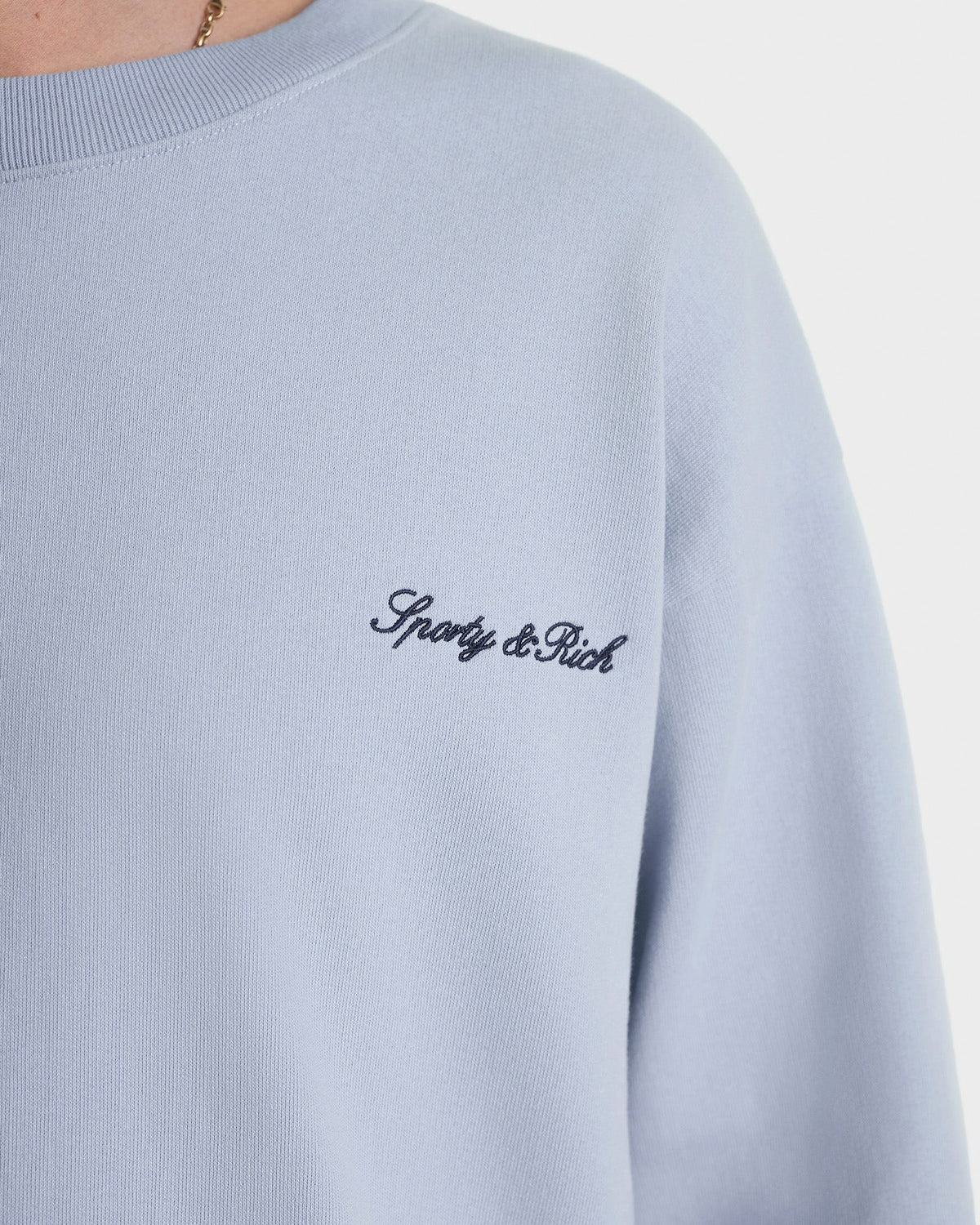 Sporty & Rich Signature Logo Embroidered Crewneck - Faded Blue/Navy