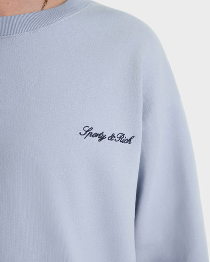 Sporty & Rich Signature Logo Embroidered Crewneck - Faded Blue/Navy