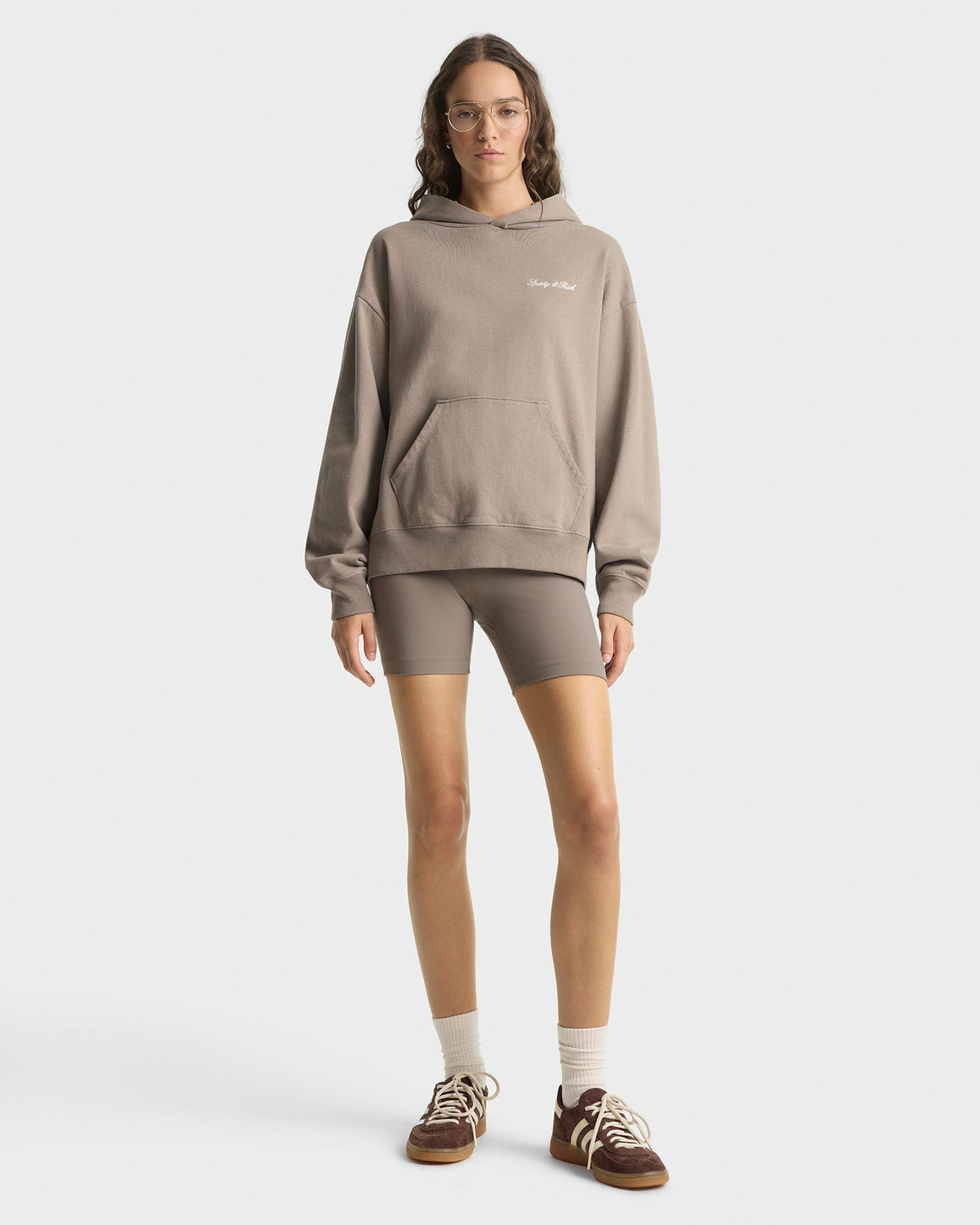 Sporty & Rich Signature Logo Embroidered Hoodie - Hazelnut/White