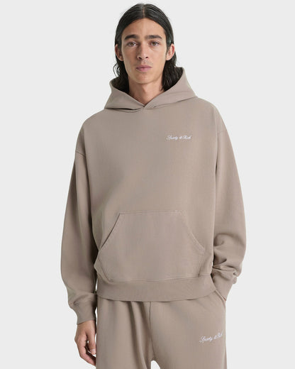 Sporty & Rich Signature Logo Embroidered Hoodie - Hazelnut/White