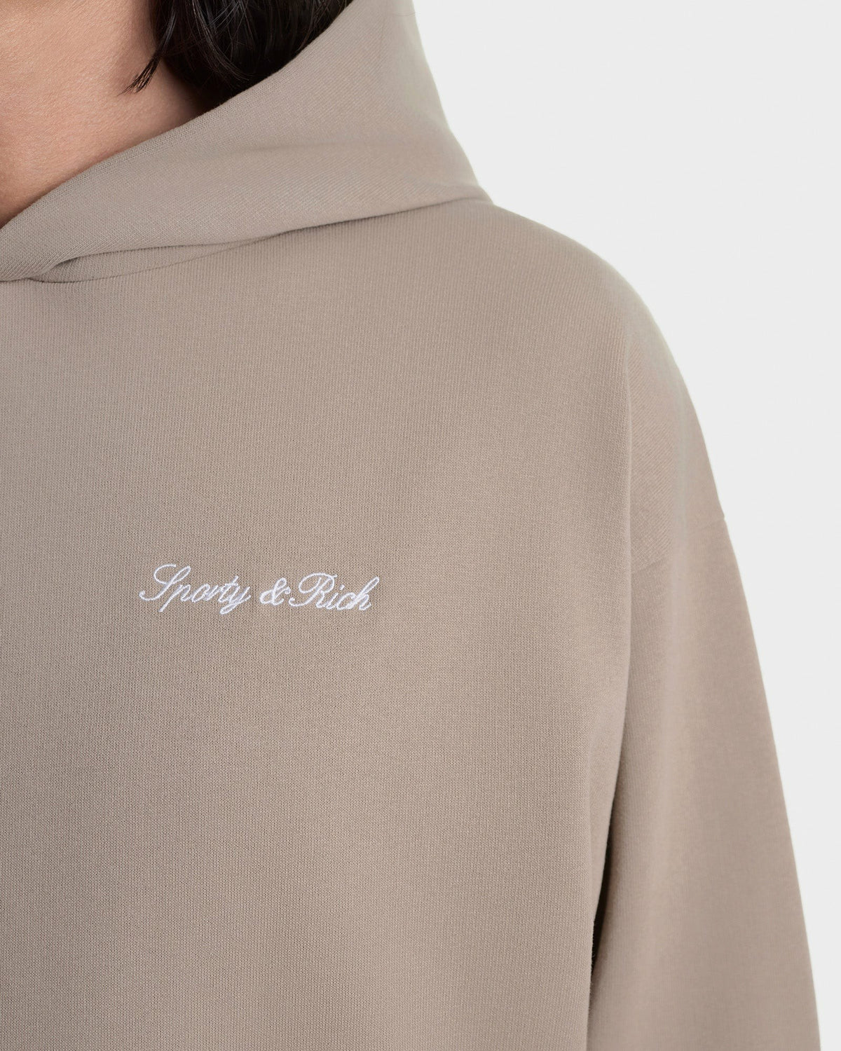 Sporty & Rich Signature Logo Embroidered Hoodie - Hazelnut/White