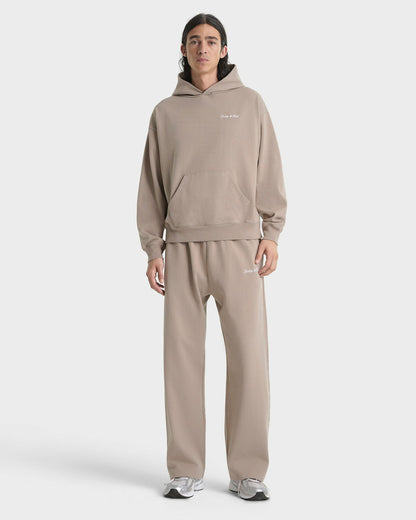 Sporty & Rich Signature Logo Embroidered Hoodie - Hazelnut/White