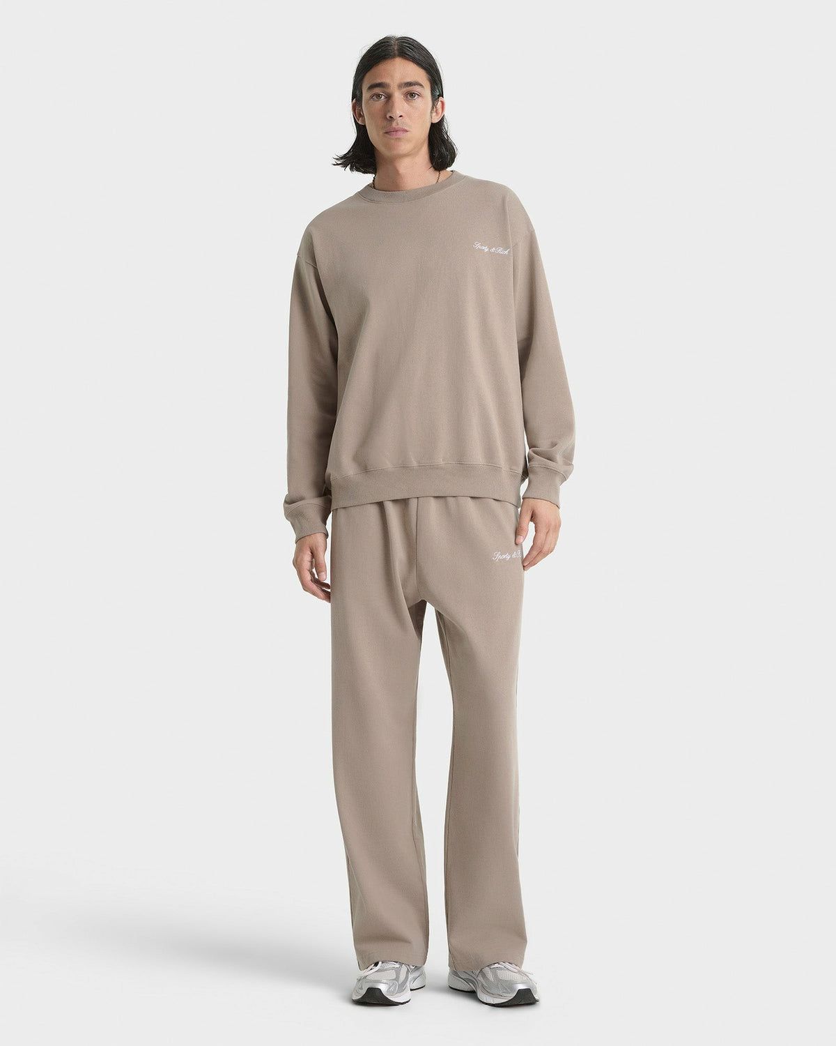 Sporty & Rich Signature Logo Embroidered Crewneck - Hazelnut/White
