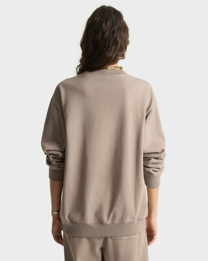 Sporty & Rich Signature Logo Embroidered Crewneck - Hazelnut/White