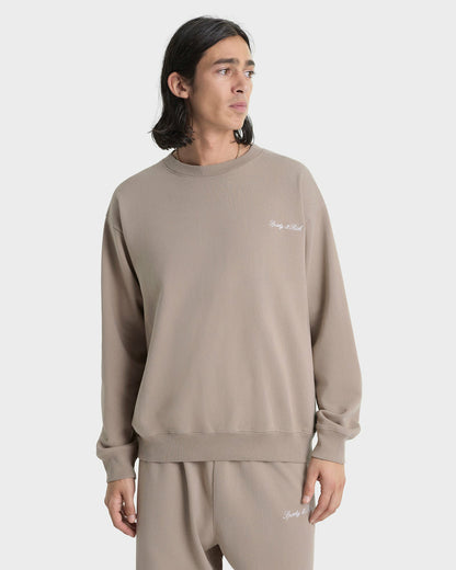 Sporty & Rich Signature Logo Embroidered Crewneck - Hazelnut/White