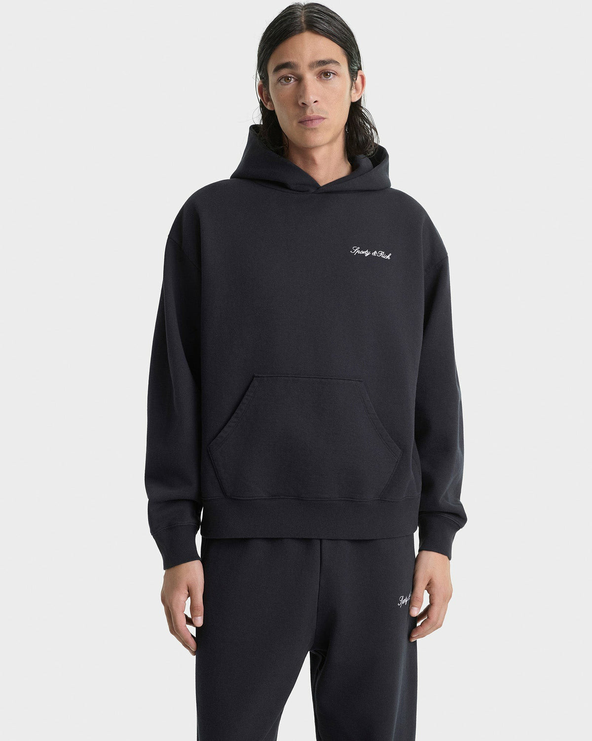 Sporty & Rich Signature Logo Embroidered Hoodie - Black/White