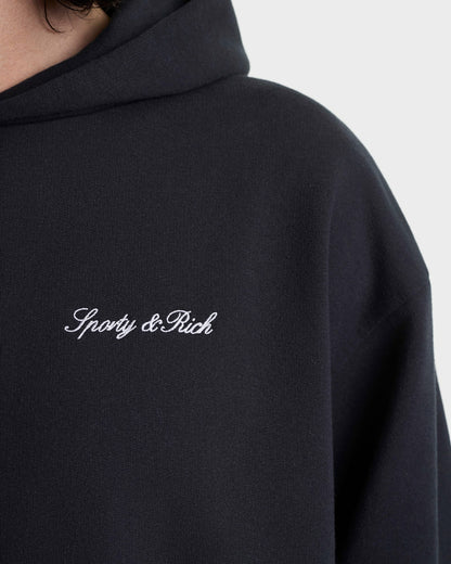 Sporty & Rich Signature Logo Embroidered Hoodie - Black/White