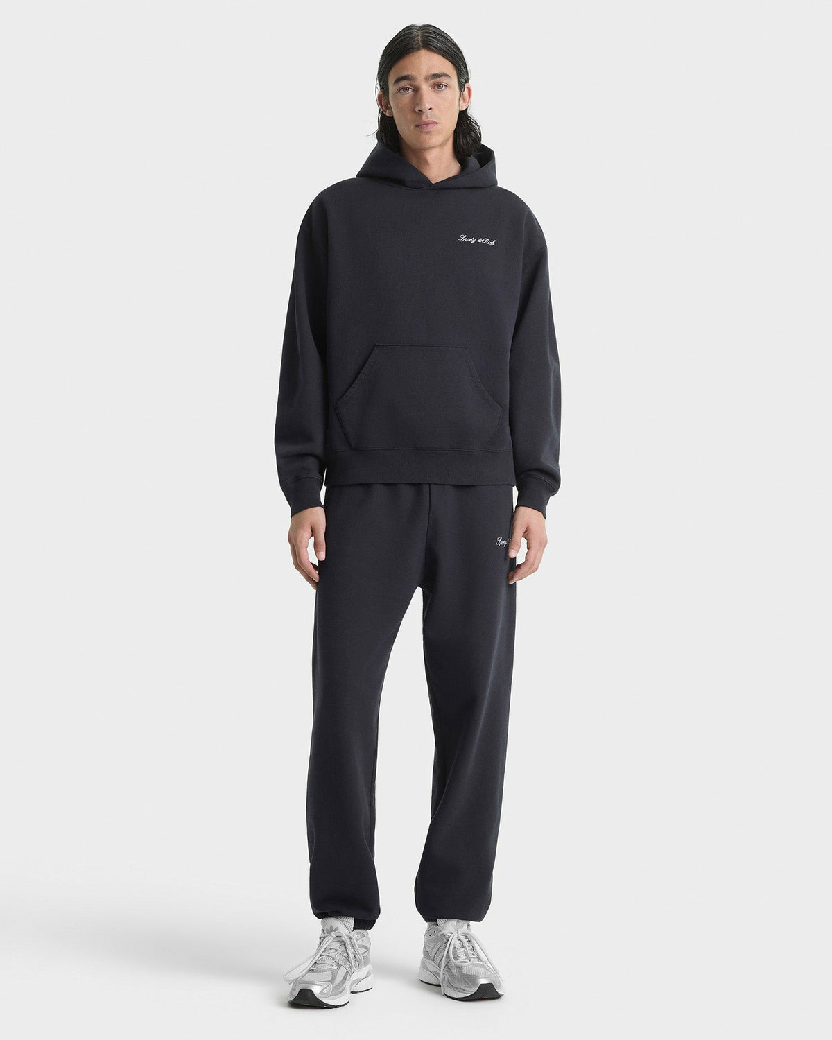 Sporty & Rich Signature Logo Embroidered Hoodie - Black/White