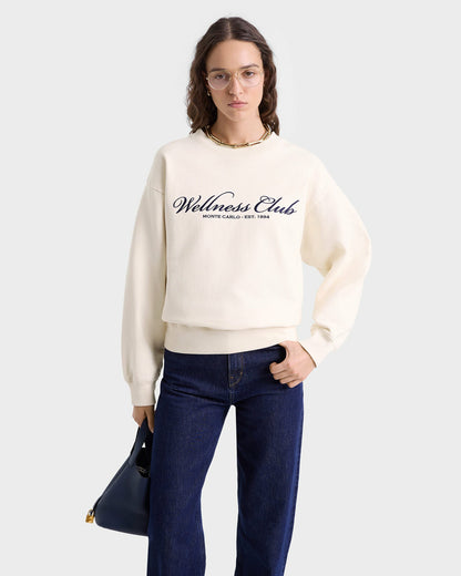 Sporty & Rich Wellness Club Embroidered Crewneck - Cream/Navy