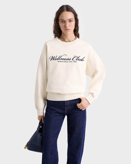 Sporty & Rich Wellness Club Embroidered Crewneck - Cream/Navy